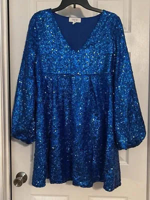 Peach Love California Royal Blue Sequin V-Neck Mini Dress thumbnail 2