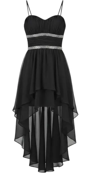 Deb Y2K Fairy Grunge Whimsigoth Asymmetrical Hi‎ Low Black Midi Dress Sparkle S thumbnail 1