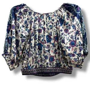 Joie Folk Song Cropped Off Shoulder‎ Floral Top Peasant Boho Purple Blue White S thumbnail 4