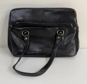Faux leather‎ black double handle hobo bag purse zip multi compartment shoulder thumbnail 1