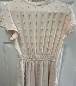 MEROKEETY Swiss Dot Maxi Dress Size M Pink Ruffle Flutter Sleeve V-Neck thumbnail 5