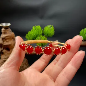 18K Gold Plated Red Agate Jewelry Set,Agate Beaded Charm Bracelet,Agate Ring thumbnail 5