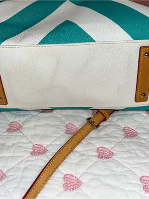 Dooney & Bourke Turquoise and White Chevron Satchel with Tan Trim thumbnail 5