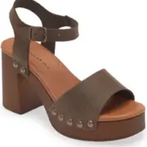 SOFIA MILANO Leather Chunky Heeled Sandals‎ Size 9 B14A Brown thumbnail 1