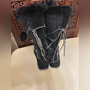 Timberland Boots Womens 8 Black Knee High Pom Pom Lace Up Winter Snow thumbnail 5