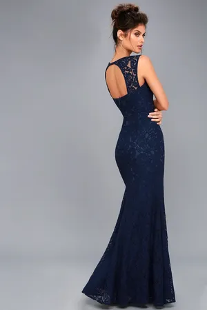 Lulus Rosetta Navy Blue Lace Maxi Dress thumbnail 2