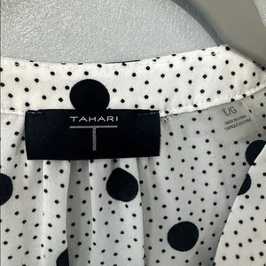 Tahari Women Blouse Polka Dot Flutter Sleeve White Black Large thumbnail 3