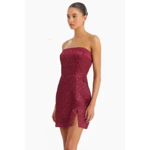 New! Amanda Uprichard Arely Strapless Mini Dress Burgundy Side Slit Size‎ Small thumbnail 3