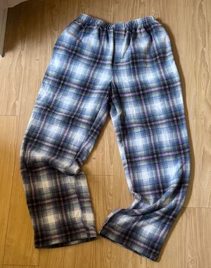 SKIMS Plaid Pajama Pants in White, Black & Purple thumbnail 1
