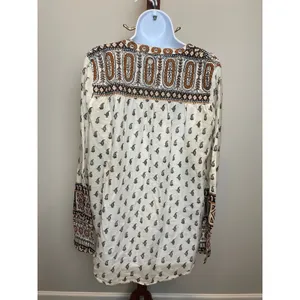 Billabong Boho Button Up V Neck Top Size L Cream Lightweight thumbnail 3