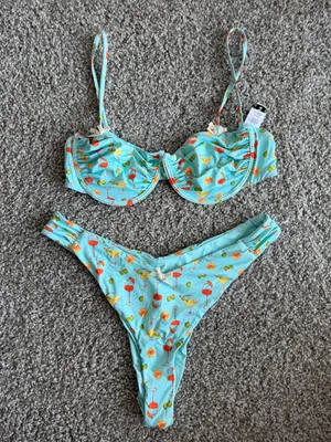 Dippin' Daisy's Aqua Cocktail Print Bikini Size Large Coastal Vacation Spritz thumbnail 2