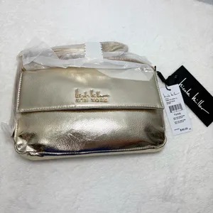NICOLE‎ MILLER Vegan Leather Metallic Gold Evening Bag Purse Handbag NEW thumbnail 4