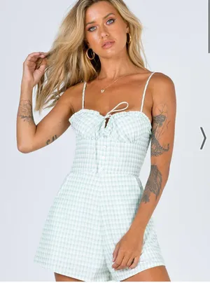Princess Polly Green Plaid Romper thumbnail 1