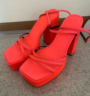 ASOS Design Neon Coral Platform Chunky Heels US 9 or UK 7 thumbnail 1