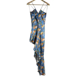 Nookie Simone Blue Floral Satin Asymmetrical Ruffled Cut Out Cocktail Dress L thumbnail 16