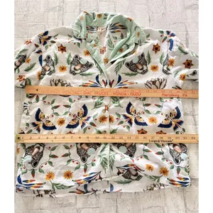 Anthro LyreBird Cotton Flannel Pajama Set Floral Animal Print Cottage Sleep XS thumbnail 5