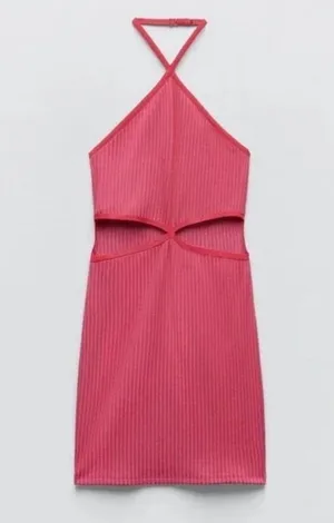 Zara Pink Ribbed Cut Out Mini Dress thumbnail 1