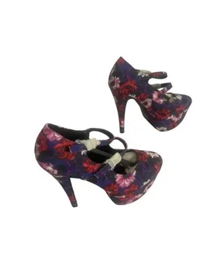 Qupid Womens Floral Platform Heels Blue Suede Strappy Pumps Size 6 thumbnail 5
