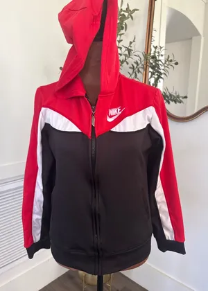 Nike Womens S Red Black White Colorblock Full Zip Hoodie Nike Fit Track Jacket thumbnail 1