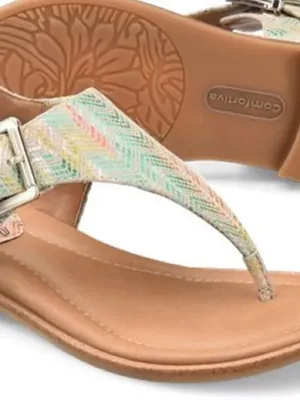 COMFORTIVA Women's Size 6.5 DAFNEY Leather Thong Sandal GREEN/MULTI thumbnail 2
