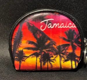 Robin Ruth Jamaica Souvenir Coin Purse Sunset Palm Tree Keyring‎ Pouch Black thumbnail 1
