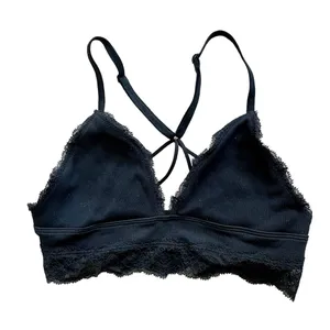 Abercrombie & Fitch Ribbed Knit Black Lace Trim Bralette XS thumbnail 1