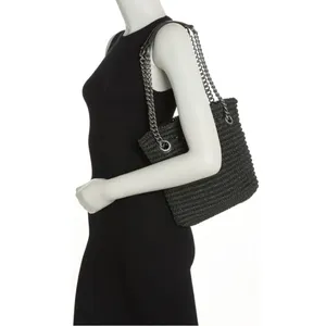 Kurt Geiger Brixton Small Raffia Black Tote thumbnail 2