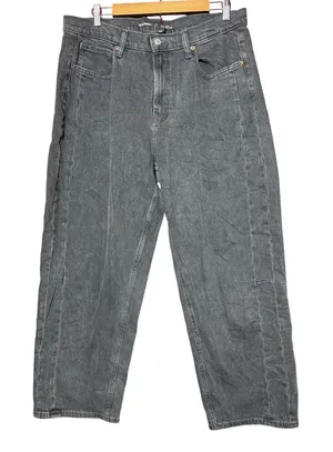 Old Navy Barrel Leg‎ Jeans Women Size 14 Faded Black High Rise Front Seam Detail thumbnail 1
