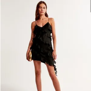 Abercrombie & Fitch Black Ruffle Asymmetrical Handkerchief Hem Midi Dress‎ Large thumbnail 2
