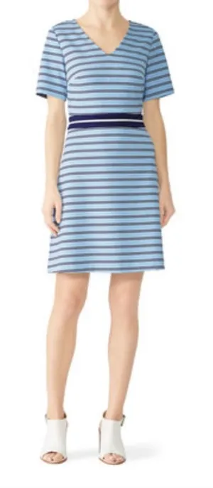 Draper James DRK0400 Blue Striped V Neck Fit Flare Dress XS thumbnail 1