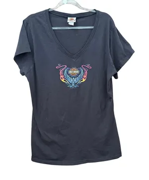 Harley Davidson Womens 3X Colorful Logo Graphic Tee Biker Grunge Motorycle thumbnail 1