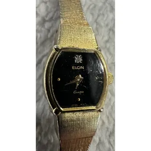 Elgin EK228-008 Quartz Women's Gold Tone Black Face Diamond‎ Accent Tank Watch thumbnail 7