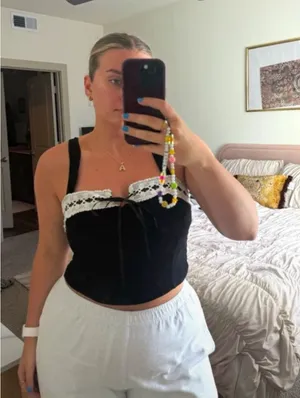 Sienna Sky Black & White Lace Trim Camisole Shaping Top thumbnail 1