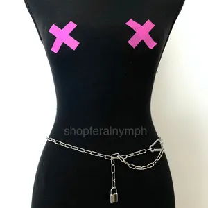 Vintage Y2K Cyberpunk Silver Padlock Chain Belt, Fits Up to 37 Inches, X7GA1226 thumbnail 5