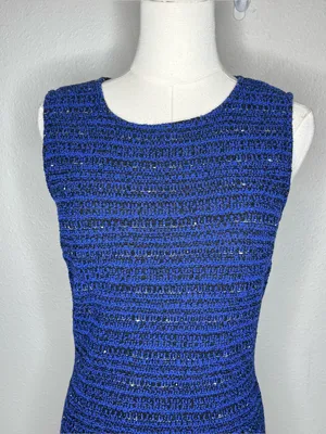 St John Collection Tweed Knit Sleeveless Dress Career Professional in Royal Blue thumbnail 3