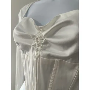 NIA The Label Taurus Top XS White Ruched Satin Corset‎ Bodice Long Sleeve Mesh thumbnail 3