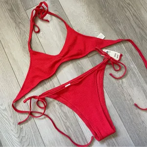 Aerie Bikini Swimsuit NWT halter cheekiest side tie womens Red (small) vacation thumbnail 1