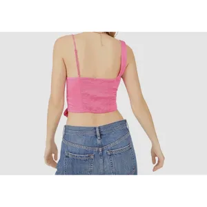 Free‎ People Mila Top Hot Pink Asymmetric One Shoulder Cutout Bow Crop Womens XS thumbnail 3