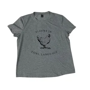 Gray Graphic Tee Shirt Featuring a Chicken that says Fluent in Fowl Language L thumbnail 1