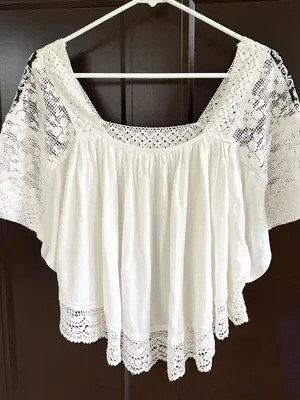 Like New Free People Prairie Days Embroidered Place Trim Top White Black Small thumbnail 7