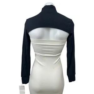 NEW Wrapped Black Turtleneck Long Sleeve Rib Knit Cropped Bolero Shrug Top Sz S thumbnail 2