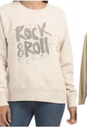 Zadig & Voltaire Top Upper Rock and Roll Strass‎ Pullover Sweatshirt Cream Small thumbnail 1
