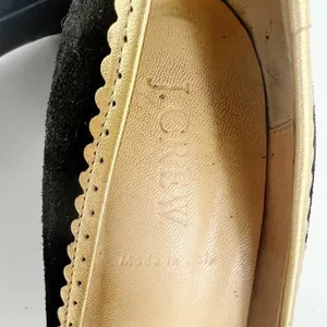 J. Crew Vintage Isabella Black Suede Gold Trim Peep Toe Heels Shoes Women 8.5 thumbnail 11