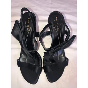 Kate Spade Bow Strappy Heels Size 6.5 Satin Fancy Formal Prom Evening Black Tie thumbnail 5