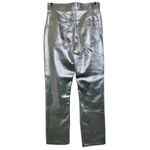 NEW Abercrombie & Fitch 90s Straight Ultra High Rise Silver Vegan Pants Sz 26 2 thumbnail 2