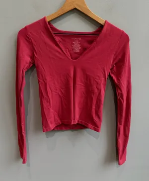 Free People Intimately Women's Long-Sleeve V-Neck Top Burgundy Red Size M / L thumbnail 1