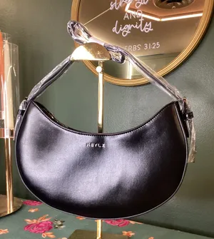 Black Crescent Shoulder Bag Smooth Faux Leather Modern Minimalist‎ Style thumbnail 1
