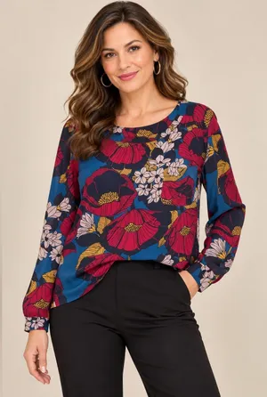 LOFT Top Womens S Multicolor Floral Blouse Boat Neck Tab Sleeve Pullover Woven M thumbnail 1