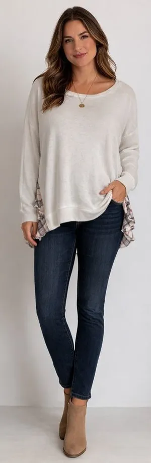 Boutique Mixed Media Striped Top XL Cotton Blend Cuffed Long Sleeve EUC thumbnail 1