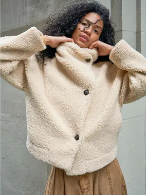 Free People Cream Teddy Button-Front Jacket thumbnail 2